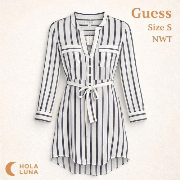 GUESS STRIPED SHIRT DRESS - Picture 1 of 9